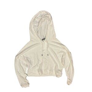 Aqua  Swim Terrycloth Cropped Long Sleeve Hoody  Swimsuit Cover Up  M  White